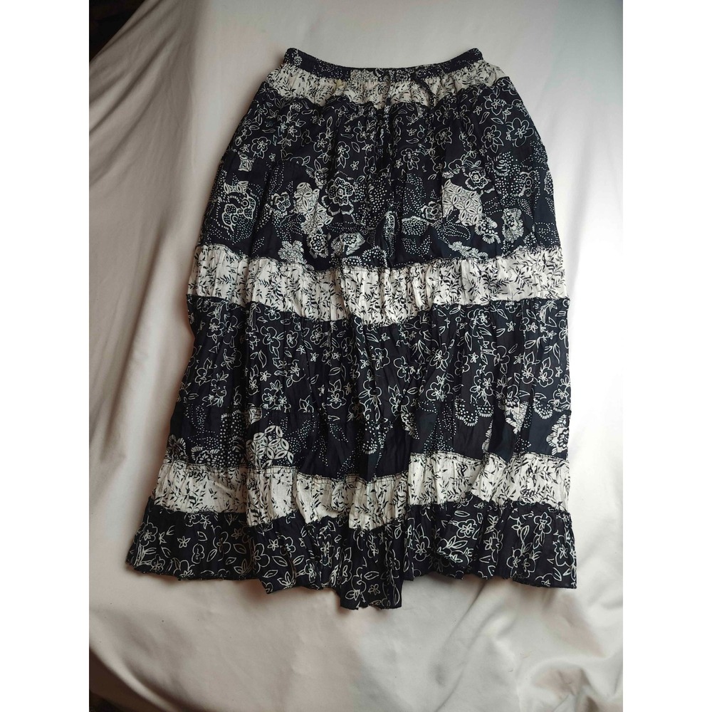 Jane Ashley Maxi Skirt Womens Large Black Floral Tiered Bohemian Festival